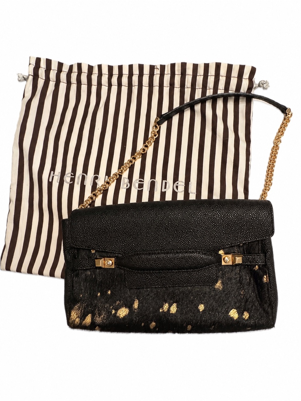 Henri Bendel Divine Splatter Haircalf & Pebbled Leather Shoulder Bag